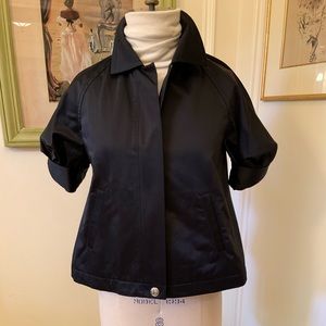 A line zip front satin puff sleeve jacket